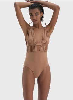 Plunge Neck High Leg Swimsuit