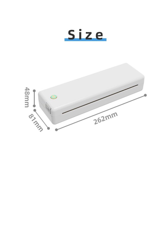 Portable A4 Mini Travel Printer Ink-Free Wireless Bluetooth Cordless All-In-One Thermal Printing Machine, Easy Setup Space Saving Lightweight, Works with iPhone, Android, MacBook, and Windows laptops