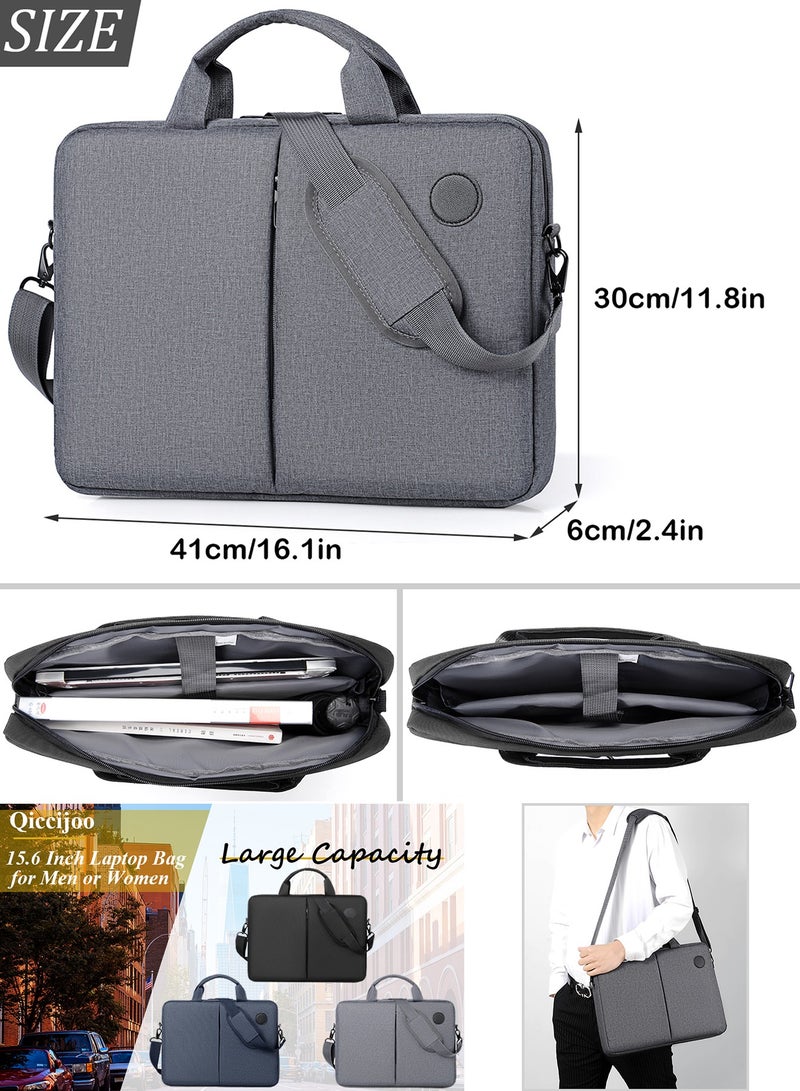 Qiccijoo Laptop Bag 15.6 Inch，Carry On Laptop Case Computer Bag for Men Women Business Briefcase Gifts for Travel/School Messenger Shoulder Bag with Strap-Grey - Image 2