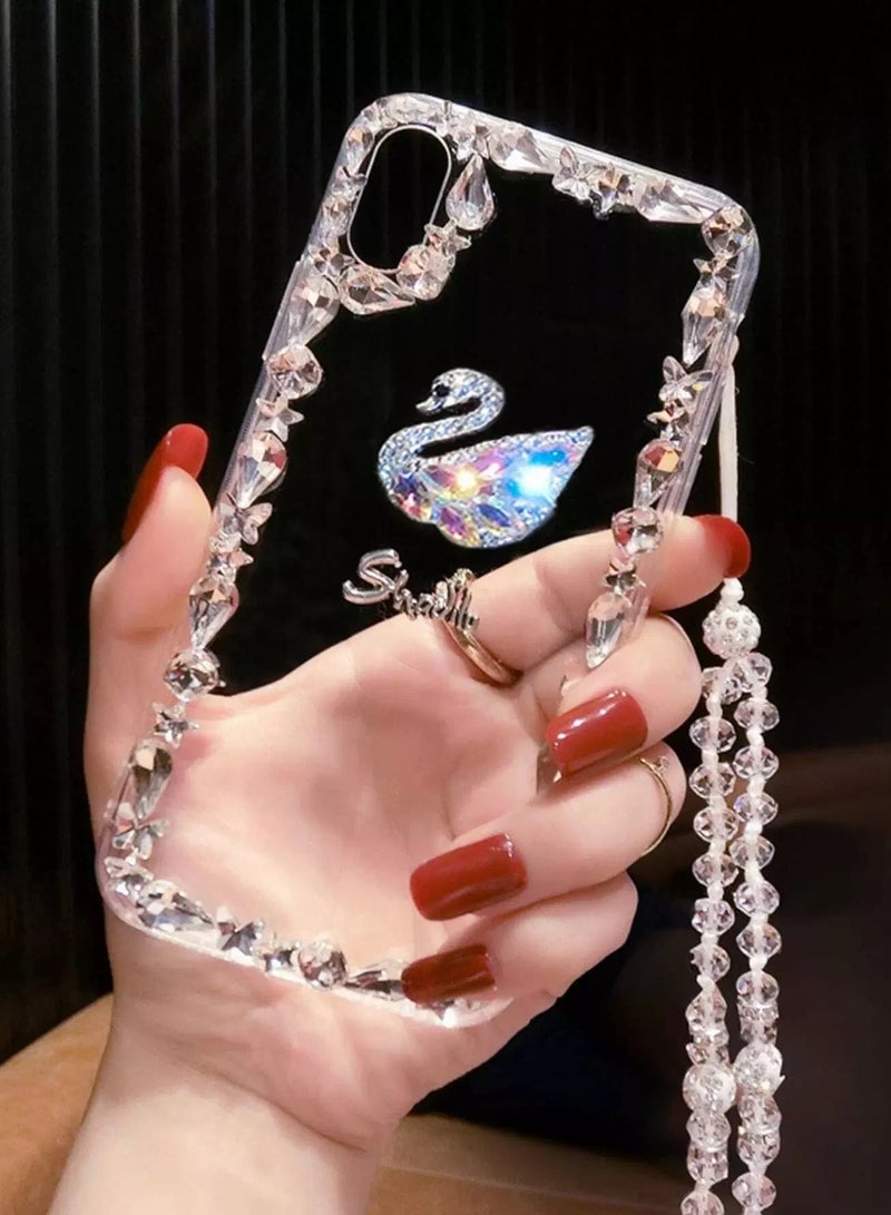 Rhinestone Decor Transparent Case Compatible With iPhone With Lanyard  - Image 1