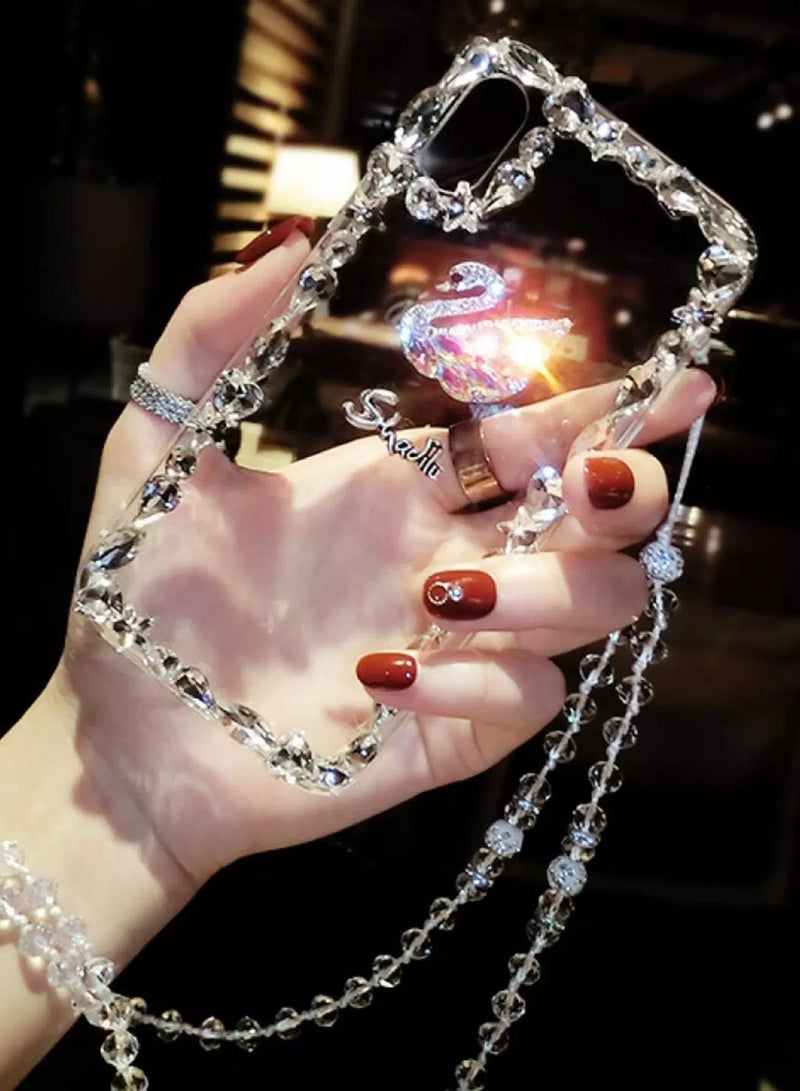Rhinestone Decor Transparent Case Compatible With iPhone With Lanyard  - Image 5