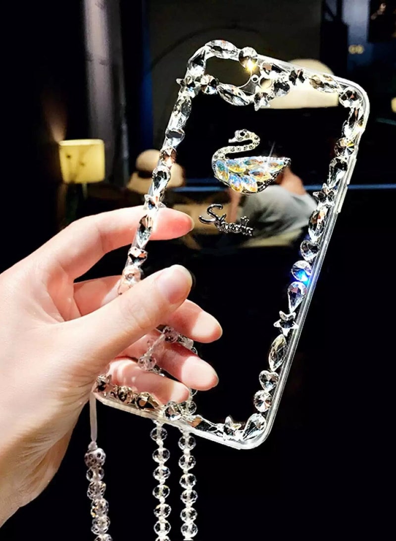 Rhinestone Decor Transparent Case Compatible With iPhone With Lanyard  - Image 3