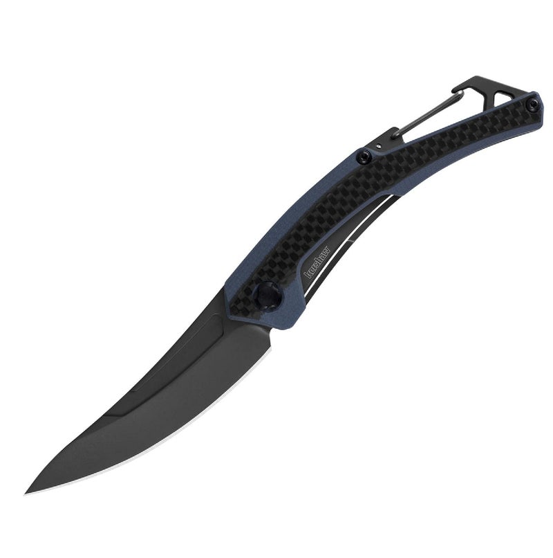 Kershaw Reverb XL Pocketknife; 3 in. 8Cr13MoV Titanium Carbo-Nitride Coated Blade; Carbon Fiber Overlay Handle with Steel Back; Manual Opening, Carabiner Clip and Frame Lock (1225), Black