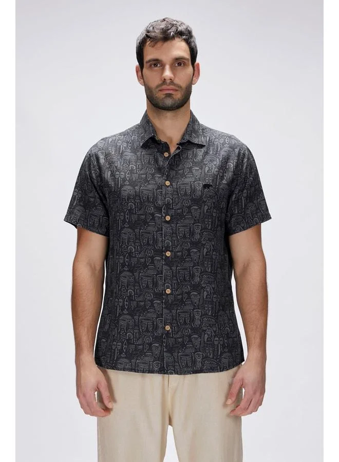 Merle Black Short Sleeve Printed Men's Shirt.