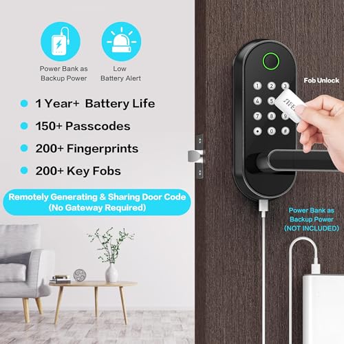 Sifely Keyless Entry Fingerprint Smart Lock with Handle & Keypad: Sifely Biometric Digital Electronic Lock with Code, Electric Deadbolt Door Knob for Front, Interior, Exterior & Bedroom Doors (Black) - Image 3