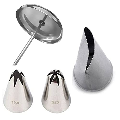 Kosh -Baking Pastry Decorating Tool Decorating Cake Nozzles Rose Flower- 1M and 2D, Rose Petal Nozzle with Flower Nail- (1 Piece) Steel Quick Flower Icing Nozzle - Image 1