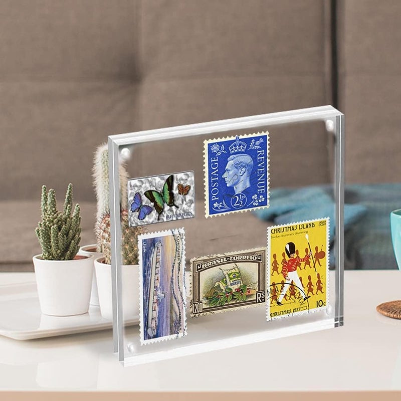 ILYXY 3 Pack Acrylic Frame 5x5  20% Thicker  20mm Thick Frameless Clear Picture Frame  Double Sided Magnetic Photo Frame  Free Standing Desktop Display Stand Acrylic Picture Frames - Image 5