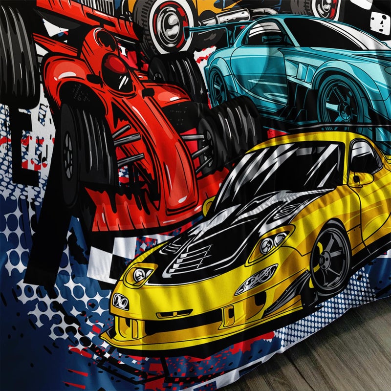 AILONEN Racing Car Comforter Set Queen Size, Cool Speed Race Car Bedding Sets for Kids Boys,Automobile Extreme Sport Duvet Set,Checkered Squares Quilt Set,3 Pieces,1 Quilt and 2 Pillowcases,Microfibre - Image 4