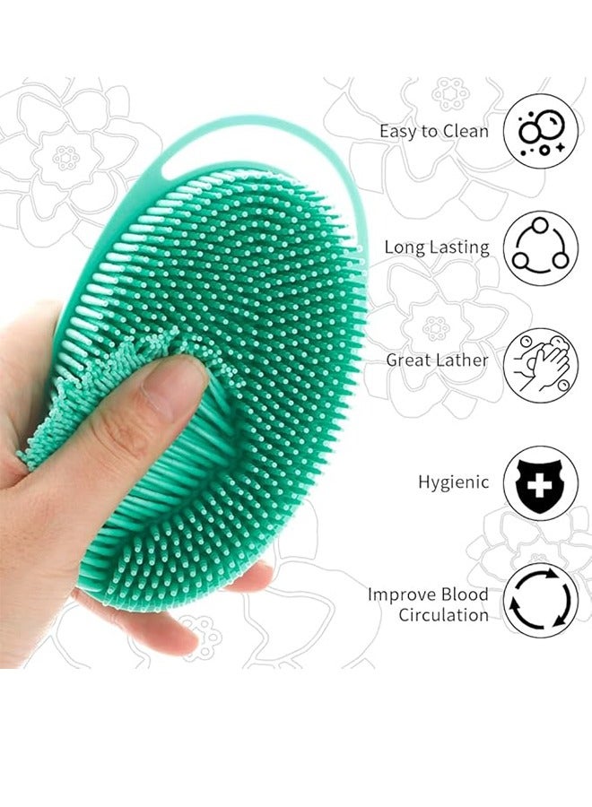 إسكدنيا فرشاة تنظيف الجسم من السيليكون، فرشاة للجسم، ليفة سيليكون ناعمة، مقشر للجسم من الليفة، مقشر للجسم 2 في 1، مدلك فروة الرأس للبشرة الحساسة، للنساء والرجال والأطفال، أخضر - Image 5