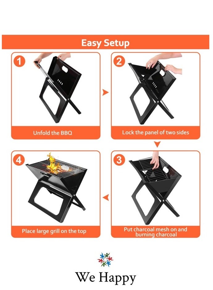 We Happy Portable Outdoor Barbecue X Type Charcoal Grill | Foldable & Easy to Use - Image 3