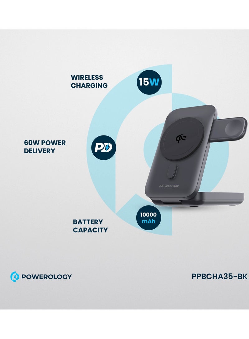 Powerology 10000 mAh 3 in 1 MagSafe Power Bank 10000mAh Qi2 with Watch Charger – 15W Wireless Fast Charging & 20W PD Fast Charging Powerbank - Black - Image 5