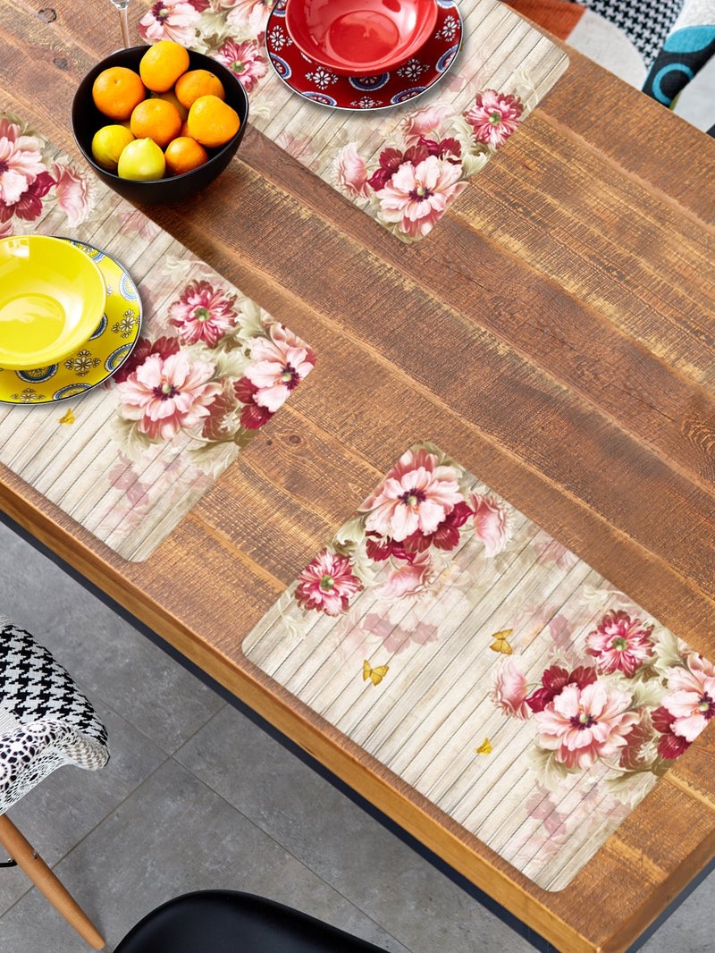 Walls and Murals Walls and Murals Designer Placemat for Dinning Table Waterproof Washable Cotton Table Mat Set of 8 Design Flowers and Wood Planks Printed Dining Mat 