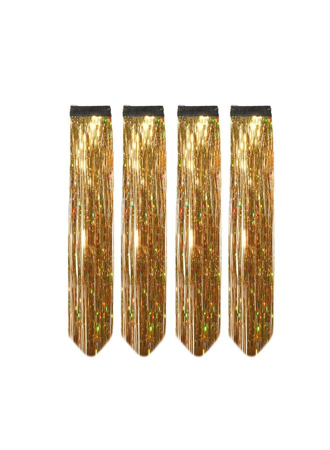 Paradise Hair Streak Glitter Hair Extension Highlighter For Women And Girls (Set Of 4 Pc) Golden  - Image 1