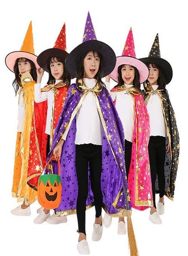 Jackcell Wizard Cape Witch Cloak with Hat and Pumpkin Bag, Halloween Costume Props for Kids Cosplay Party - Image 5