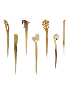 Lawie 7 Pack Vintage Retro Ancient Chinese Japanese Chopsticks Hair Sticks Pins Picks Cow Horn Handmade Carved Long Hollow Fork Pen Hairpins Clips Barrettes for Bun Chignon Decorative Hair Accessories