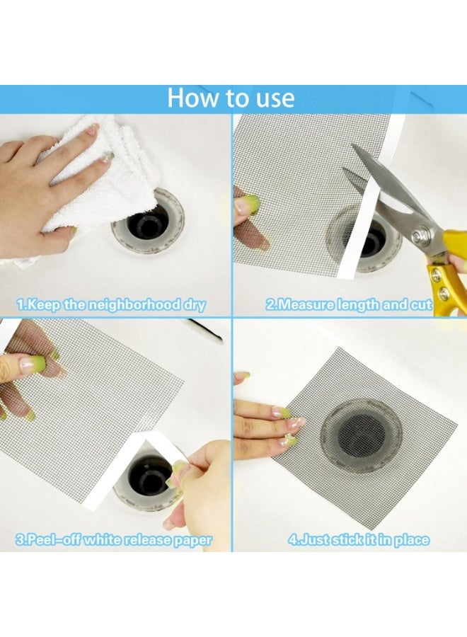 jaexest 1Pack Disposable Shower Drain Hair Catche Screen Adhesive Cutable Mesh Shower Drain Cover Stickers for Linear DIY Floor with Removal Tool for Bathroom Kitchen Bathtub - Image 3