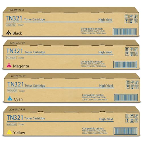 SAIBOYA TN-321 TN321 Toner Cartridge Compatible Konica Minolta Bizhub TN321 C224e C364e C284e C224 C284 C364 Printers Toner (4Pack,Black Yellow Cyan Magenta) - Image 1
