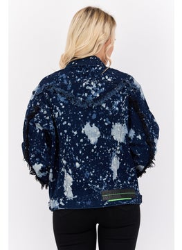 Wrangler Women Splatter Paint Pattern Denim Jacket, Navy Blue  - Image 3