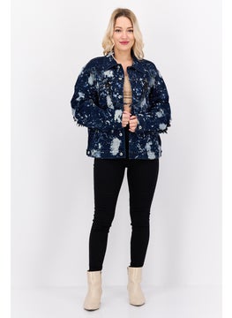Wrangler Women Splatter Paint Pattern Denim Jacket, Navy Blue  - Image 4