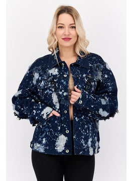 Wrangler Women Splatter Paint Pattern Denim Jacket, Navy Blue  - Image 1