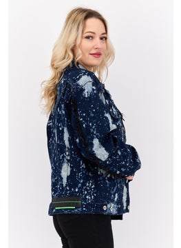 Wrangler Women Splatter Paint Pattern Denim Jacket, Navy Blue  - Image 2