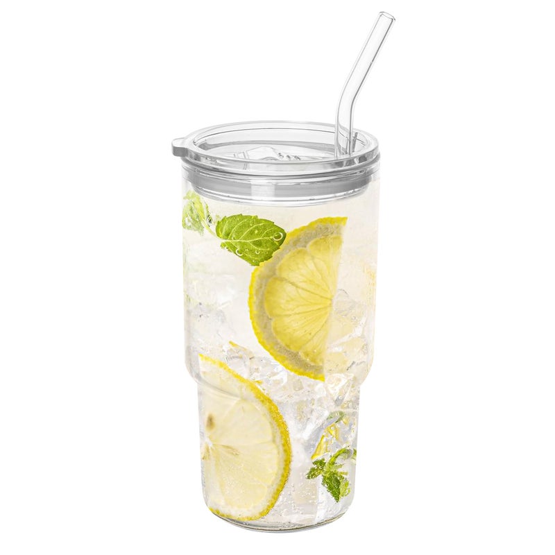 Dingerjar Glass Tumbler with Lid and Straw Borosilicate Glass Iced Coffee Cup Smoothie Cups 24 oz750ml for Hot or Cold Drinks