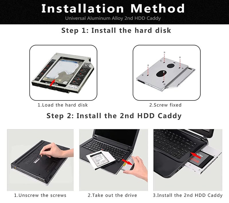 Wefly صينية محرك الأقراص الصلبة، 12.7 مم ألومنيوم SATA محرك أقراص SSD حاوية محرك الأقراص 2.5 محرك أقراص SATA II SDD CD ROM، محول DVD بصري عالمي - Image 4