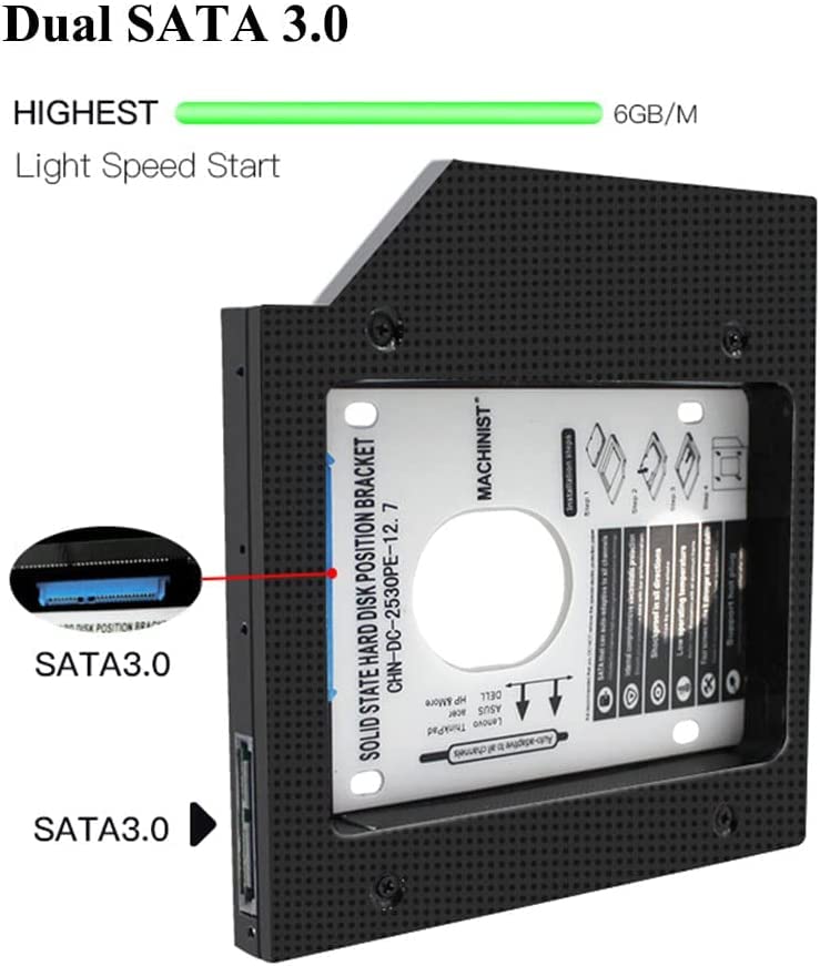 Wefly صينية محرك الأقراص الصلبة، 12.7 مم ألومنيوم SATA محرك أقراص SSD حاوية محرك الأقراص 2.5 محرك أقراص SATA II SDD CD ROM، محول DVD بصري عالمي - Image 2