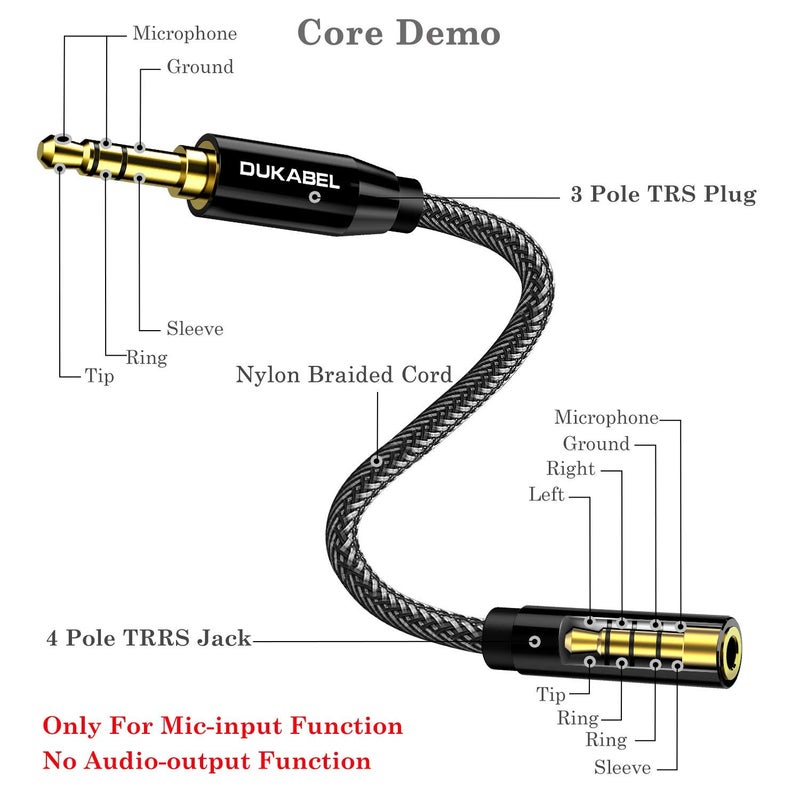 DUKABEL محول DUKABEL DC3 TRRS إلى TRS، محول 3.5 مم 4 أقطاب إلى 3 أقطاب، محول TRRS أنثوي إلى TRS ذكر مدعوم بميكروفون 4 أقطاب لكاميرا، كمبيوتر، وميكروفونات لاف TRRS. - Image 4