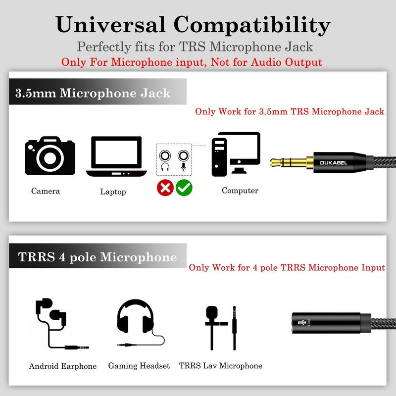 DUKABEL محول DUKABEL DC3 TRRS إلى TRS، محول 3.5 مم 4 أقطاب إلى 3 أقطاب، محول TRRS أنثوي إلى TRS ذكر مدعوم بميكروفون 4 أقطاب لكاميرا، كمبيوتر، وميكروفونات لاف TRRS. - Image 2