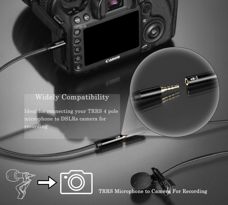 DUKABEL محول DUKABEL DC3 TRRS إلى TRS، محول 3.5 مم 4 أقطاب إلى 3 أقطاب، محول TRRS أنثوي إلى TRS ذكر مدعوم بميكروفون 4 أقطاب لكاميرا، كمبيوتر، وميكروفونات لاف TRRS. - Image 3