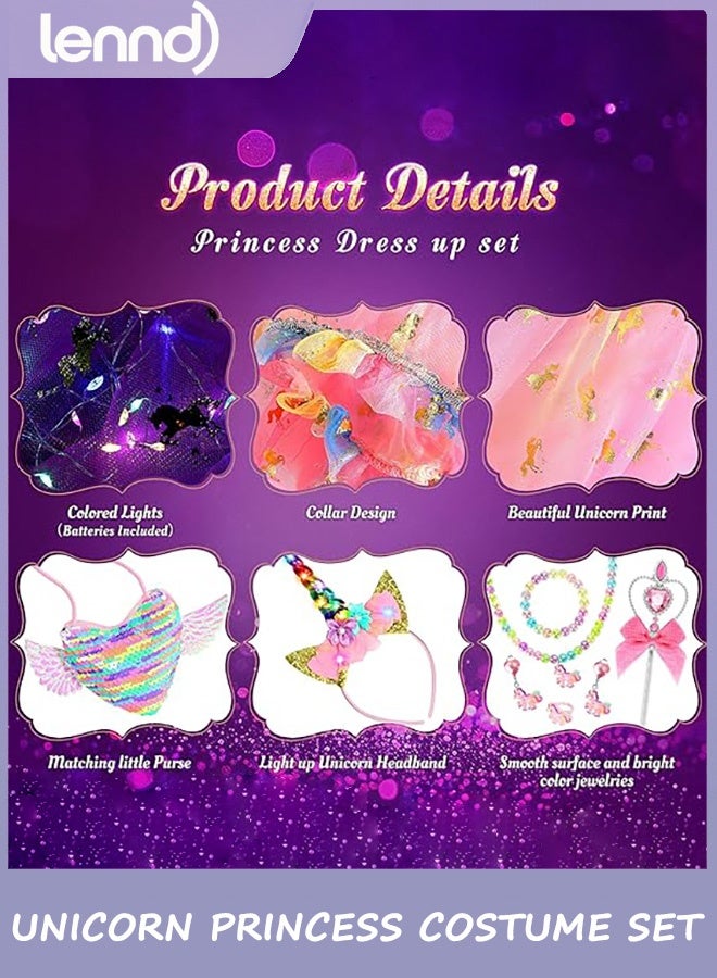 LENND Princess Dress up for Girls,Unicorn Light up Princess Cape Set,Light up Princess Dress with Unicorn Toys for Girls 3-8  Pink - Image 5