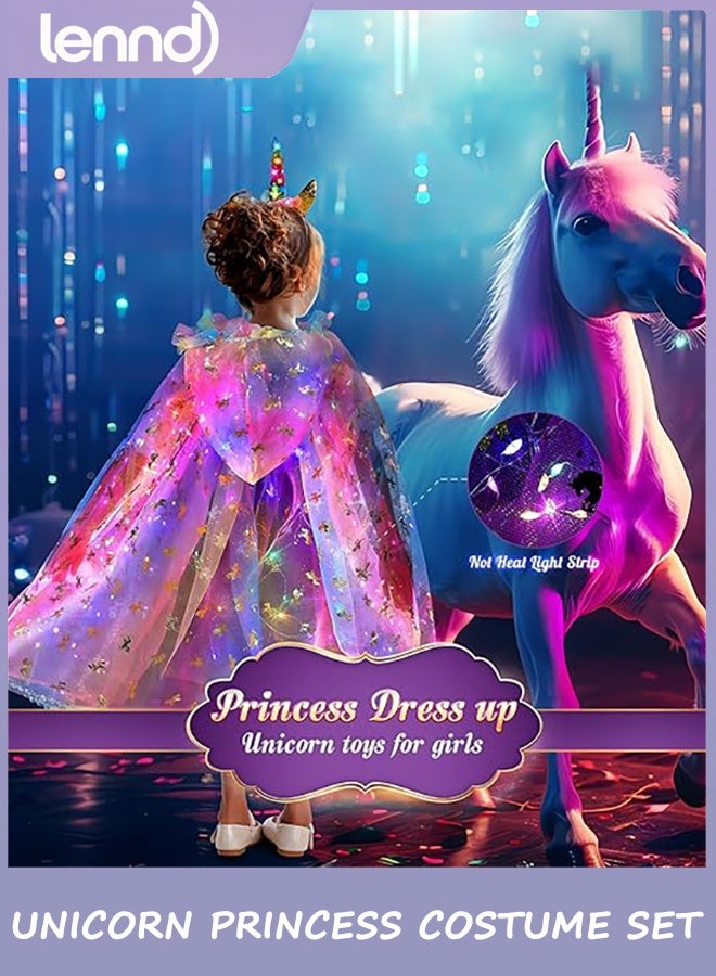 LENND Princess Dress up for Girls,Unicorn Light up Princess Cape Set,Light up Princess Dress with Unicorn Toys for Girls 3-8  Pink - Image 4