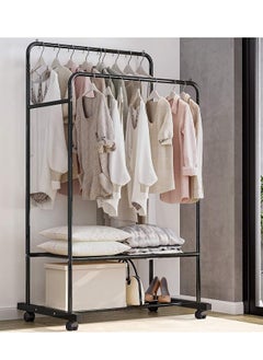 Youqin Home Clothes Rack Cloth Drying Stand Hanger Stand with 2 Clothes Rail 2 Storage shelf and Rolling Wheel Easy to Move Large Capacity for Shoes Clothes Jacket Hats Scarf Handbags White  - Image 1