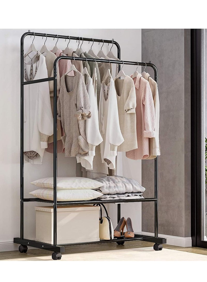 Youqin Home Clothes Rack Cloth Drying Stand Hanger Stand with 2 Clothes Rail 2 Storage shelf and Rolling Wheel Easy to Move Large Capacity for Shoes Clothes Jacket Hats Scarf Handbags White  - Image 1