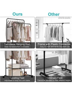 Youqin Home Clothes Rack Cloth Drying Stand Hanger Stand with 2 Clothes Rail 2 Storage shelf and Rolling Wheel Easy to Move Large Capacity for Shoes Clothes Jacket Hats Scarf Handbags White  - Image 4