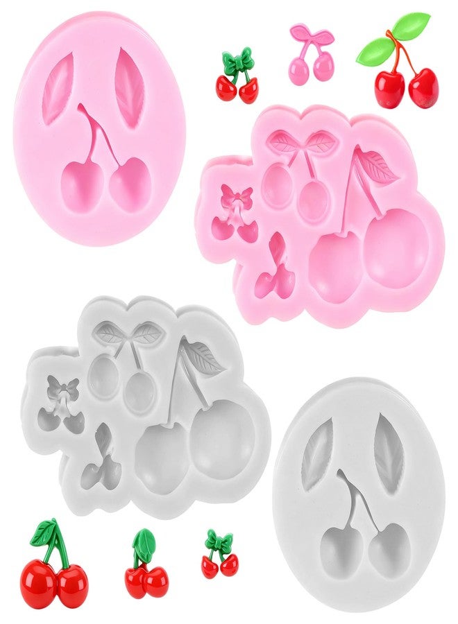 Psiriol 4 PCS Cherry Silicone Mold, 3D Cherries Shaped Fondant Mold, Cherries Chocolate Molds, Fruit Cake Decorating Molds for Cupcake Chocolate Decorating - Image 1