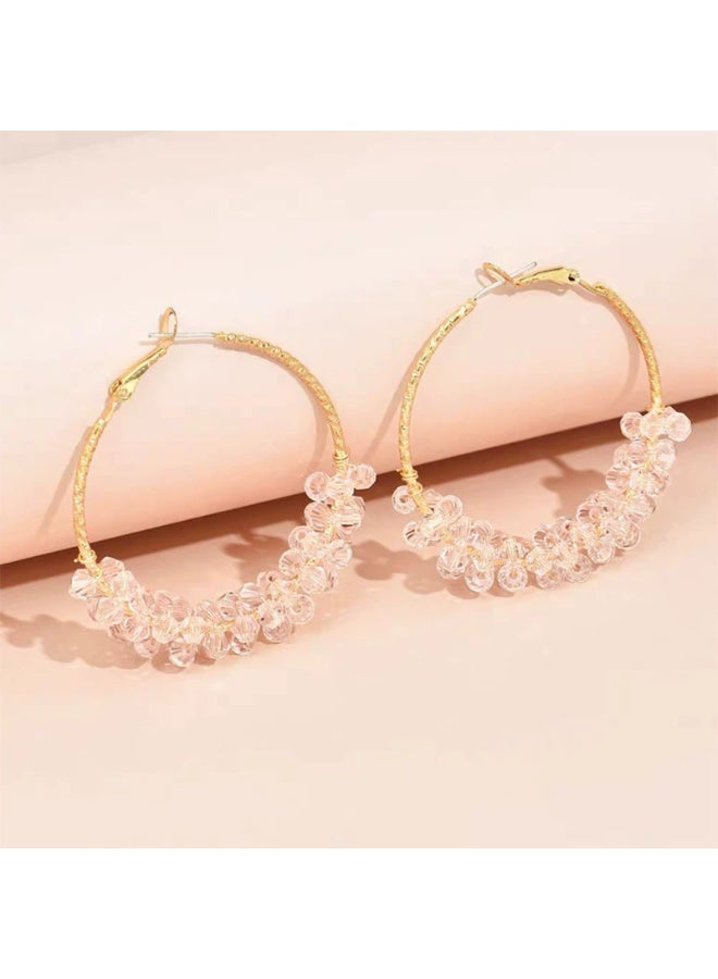 Goolsky Women's Fairy Pink Crystal Hoop Earrings - High-End Versatile Bold Statement Clear Oversized Hoop Ear Jewelry - Image 5