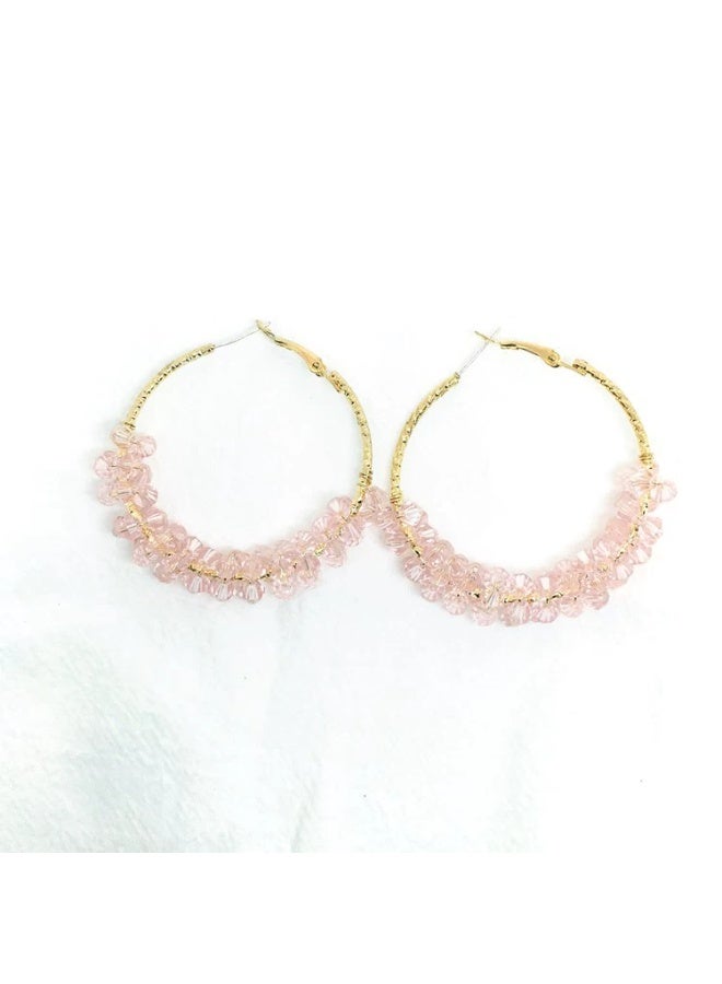 Goolsky Women's Fairy Pink Crystal Hoop Earrings - High-End Versatile Bold Statement Clear Oversized Hoop Ear Jewelry - Image 2