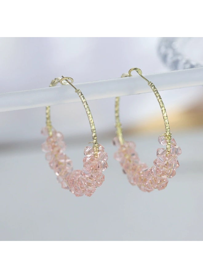 Goolsky Women's Fairy Pink Crystal Hoop Earrings - High-End Versatile Bold Statement Clear Oversized Hoop Ear Jewelry - Image 4
