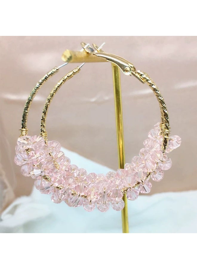 Goolsky Women's Fairy Pink Crystal Hoop Earrings - High-End Versatile Bold Statement Clear Oversized Hoop Ear Jewelry - Image 3