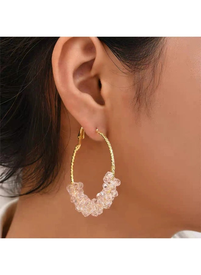 Goolsky Women's Fairy Pink Crystal Hoop Earrings - High-End Versatile Bold Statement Clear Oversized Hoop Ear Jewelry - Image 1