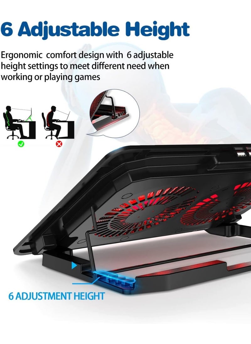 Generic A2 Dual Fan 140mm Laptop Fan with 6 Height Settings, Blue LED Lighting, and 2 USB Ports, 20,000 Hours of Fan Life - Black  - Image 4