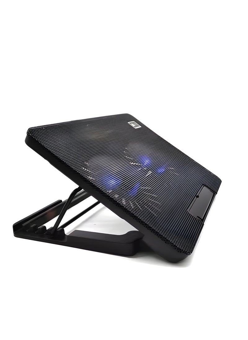 Generic A2 Dual Fan 140mm Laptop Fan with 6 Height Settings, Blue LED Lighting, and 2 USB Ports, 20,000 Hours of Fan Life - Black  - Image 3