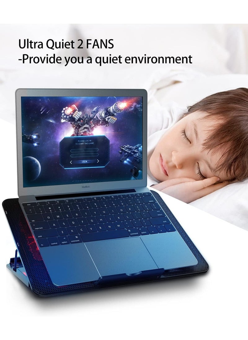 Generic A2 Dual Fan 140mm Laptop Fan with 6 Height Settings, Blue LED Lighting, and 2 USB Ports, 20,000 Hours of Fan Life - Black  - Image 5