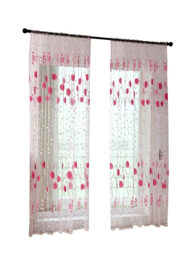 Voberry 2-Piece Leaves Sheer Design Curtains Set Pink/White - Image 1