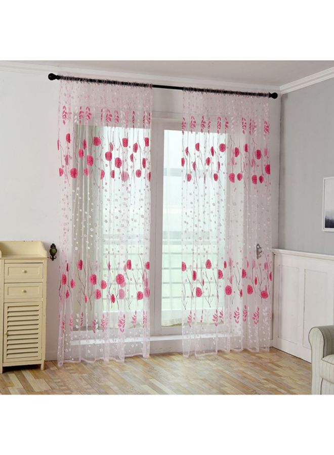 Voberry 2-Piece Leaves Sheer Design Curtains Set Pink/White - Image 2