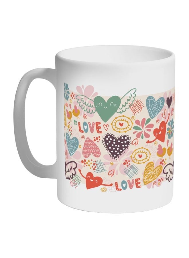 RYN Love And Hearts Printed Coffee Mug White/Beige/Pink 325ml