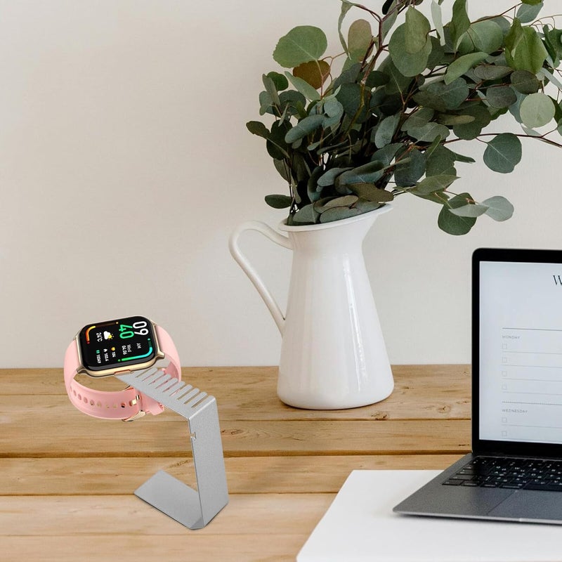 Smartwatch Charging Dock with Watch Strap Storage Stand for Desk Use, Nightstand Mode Compatible, Silver Starlight Color, Wristwatch Charging Bracket and Display Holder - Image 5