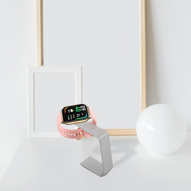 Smartwatch Charging Dock with Watch Strap Storage Stand for Desk Use, Nightstand Mode Compatible, Silver Starlight Color, Wristwatch Charging Bracket and Display Holder - Image 4
